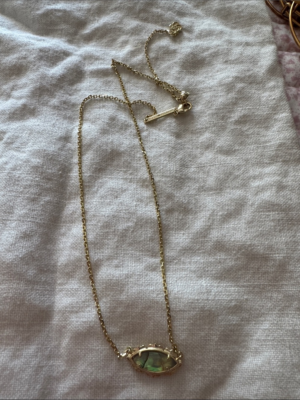 Gold Tone Necklace with Iridescent Green Marquise Stone - Kendra Scott